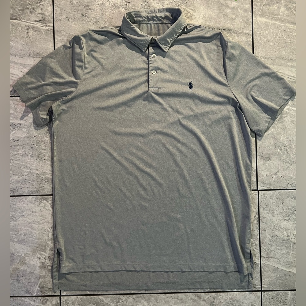 Ralph Lauren Men’s Gray Poly Blend Short Sleeve Performance Polo Shirt Logo L
